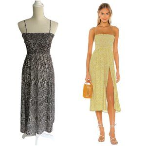 RESA Ashley Midi Dress XS black white floral smocked slit slip Revolve